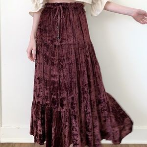 Vintage 90s Brown Velvet Midi Skirt